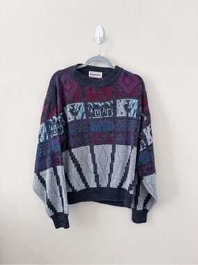 McGregor Crewneck Sweater in Navy, Gray and Burgundy Multicolor